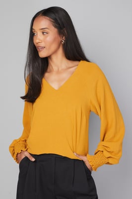 Woven Shirred Cuff Overhead Shirt