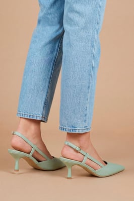 Luneth Faux Leather Kitten Heel Slingback Court Shoes