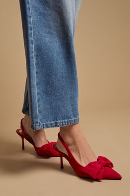 Rose Faux Suede Bow Detail High Stillo Heeled Slingback Court Shoes