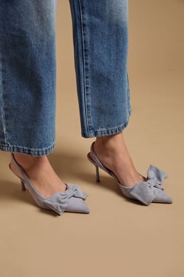Rose Faux Suede Bow Detail High Stillo Heeled Slingback Court Shoes