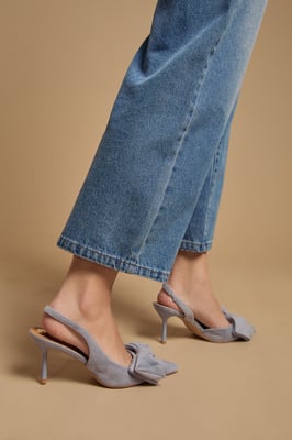 Rose Faux Suede Bow Detail High Stillo Heeled Slingback Court Shoes