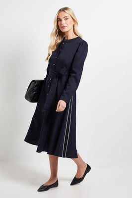 PETITE SIDE STRIPE TIE WAIST MIDI DRESS