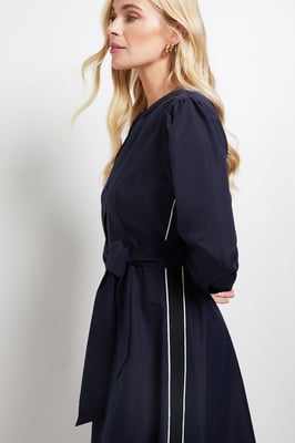 PETITE SIDE STRIPE TIE WAIST MIDI DRESS