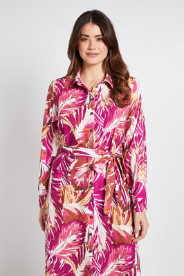 Palm Print Collared Button Through Shirt Dress