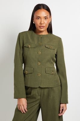 Utility Collarless Textured Jacket