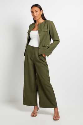 Utility Collarless Textured Jacket