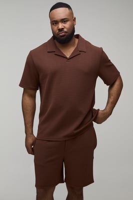 Plus Short Sleeve Jersey Herringbone Regular Polo Shirt & Short Set