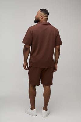 Plus Short Sleeve Jersey Herringbone Regular Polo Shirt & Short Set