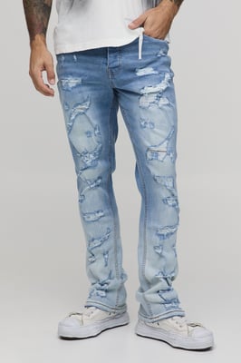 Skinny Stretch Flared Ripped Ombre Bleach Washed Jeans