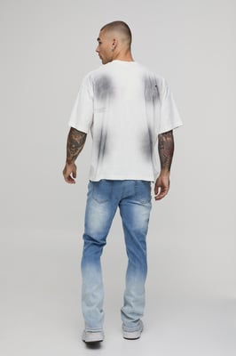 Skinny Stretch Flared Ripped Ombre Bleach Washed Jeans