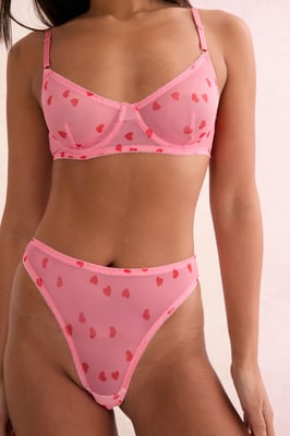 Heart Print Mesh Underwire Set