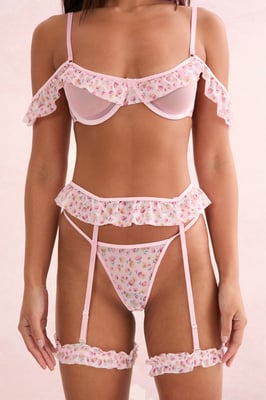 Floral Mesh Underwire 3 Pc Lingerie Set