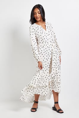 Petite Polka Dot Print Button Midi Shirt Dress