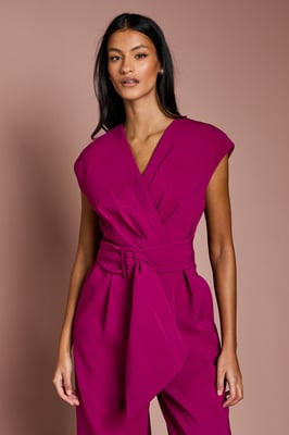 Petite Belted Crepe Jumpsuit