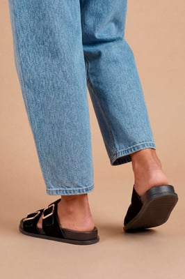 Fisher Faux Suede Double Buckle Footbed Flat Sandals