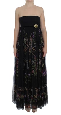 Floral Print Maxi Dress Strapless Gown