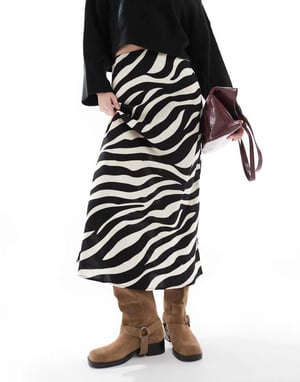 Object satin ankle skirt in mono zebra print