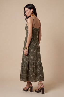 Embroidered Maxi Dress Khaki