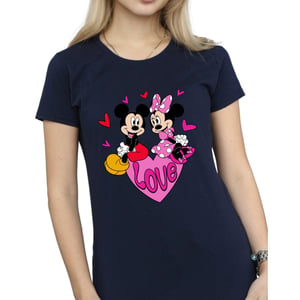 Disney Dames/Dames Love Heart Mickey & Minnie Mouse Katoenen Vriendje T-shirt (Marineblauw)
