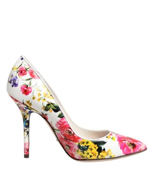Dolce & Gabbana Witte Bloemige Leren Hoge Hakken Pumps Schoenen
