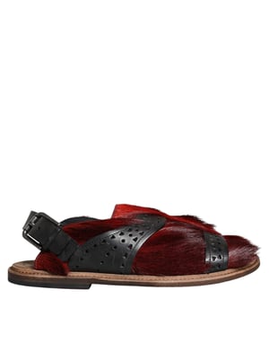 Dolce & Gabbana Zwarte Rode Gazelle Haar Leren Sandalen Schoenen
