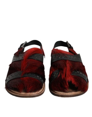 Dolce & Gabbana Zwarte Rode Gazelle Haar Leren Sandalen Schoenen