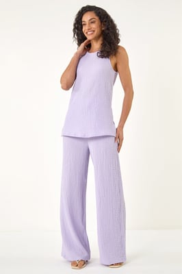 Textured Wide Leg Stretch Trouser