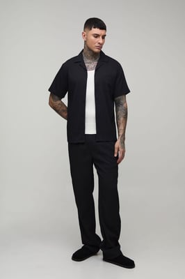 Tall Regular Fit Irregular Pleat Short Sleeve Shirt and Relaxed Trouser Set