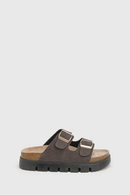 Mae Platform Faux Suede Buckle Footbed Slider