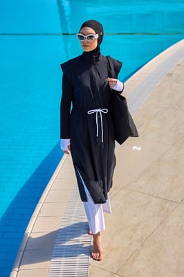 Svart heltäckande islamisk badkläder Burkini Set