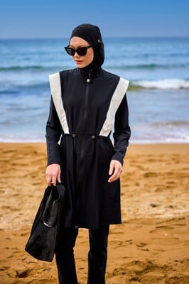 Zwarte verstelbare taille bescheiden Burkini-set