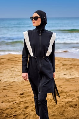 Zwarte verstelbare taille bescheiden Burkini-set