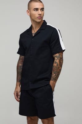 Twill Contrast Tape Regular Shirt & Relaxed Shorts Set