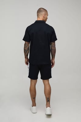 Twill Contrast Tape Regular Shirt & Relaxed Shorts Set