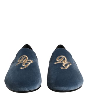 Dolce & Gabbana Blauwe Fluwelen DG Logo Instapschoenen Formele Schoenen