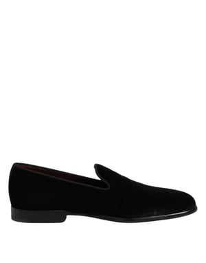 Dolce & Gabbana Svart Sammet Slip-On Loafers Formella Skor