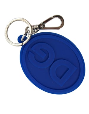 Dolce & Gabbana Blå Gummi DG Logotyp Silver Messing Nyckelring Nyckelband