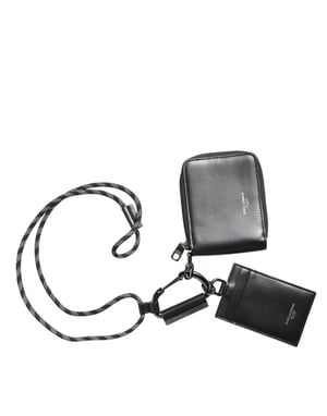 Dolce & Gabbana Zwart Leren Sleutelhanger Rits rondom Kaart Houder Portemonnee