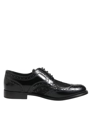 Dolce & Gabbana Svart Läder Blommig Spets Klänning Formella Skor
