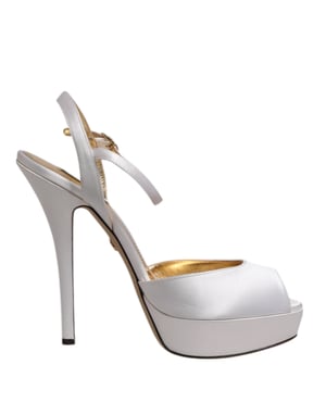 Dolce & Gabbana Witte Satijnen Platform Hakken Sandalen Schoenen