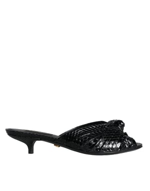 Dolce & Gabbana Svarta Läderklackar Slides Sandaler Skor