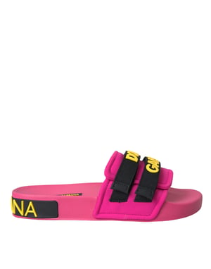 Dolce & Gabbana Roze Zwarte Logo Strandslippers Sandalen Schoenen