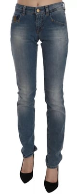 John Galliano Blå Tvättad Midjehög Skinny Casual Jeansbyxor
