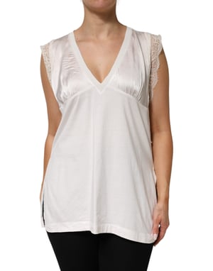 PINKO Witte Zijde Mix Kant Afwerking Mouwloze V-Hals Dames Top