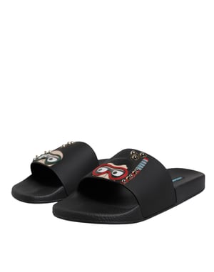 Dolce & Gabbana Svarta Dykarsläder Totalklacksandaler Strandskor
