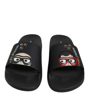 Dolce & Gabbana Svarta Dykarsläder Totalklacksandaler Strandskor