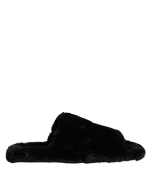 Dolce & Gabbana Svarta Polyester Sammet Sandaler Slipper Skor