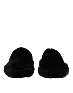 Dolce & Gabbana Svarta Polyester Sammet Sandaler Slipper Skor