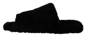 Dolce & Gabbana Svarta Polyester Fuskpäls Herrsandaler