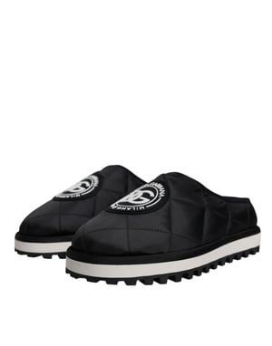 Dolce & Gabbana Svart Nylon Vadderade Logotyp Patch Sandaler Flip-Flops Skor